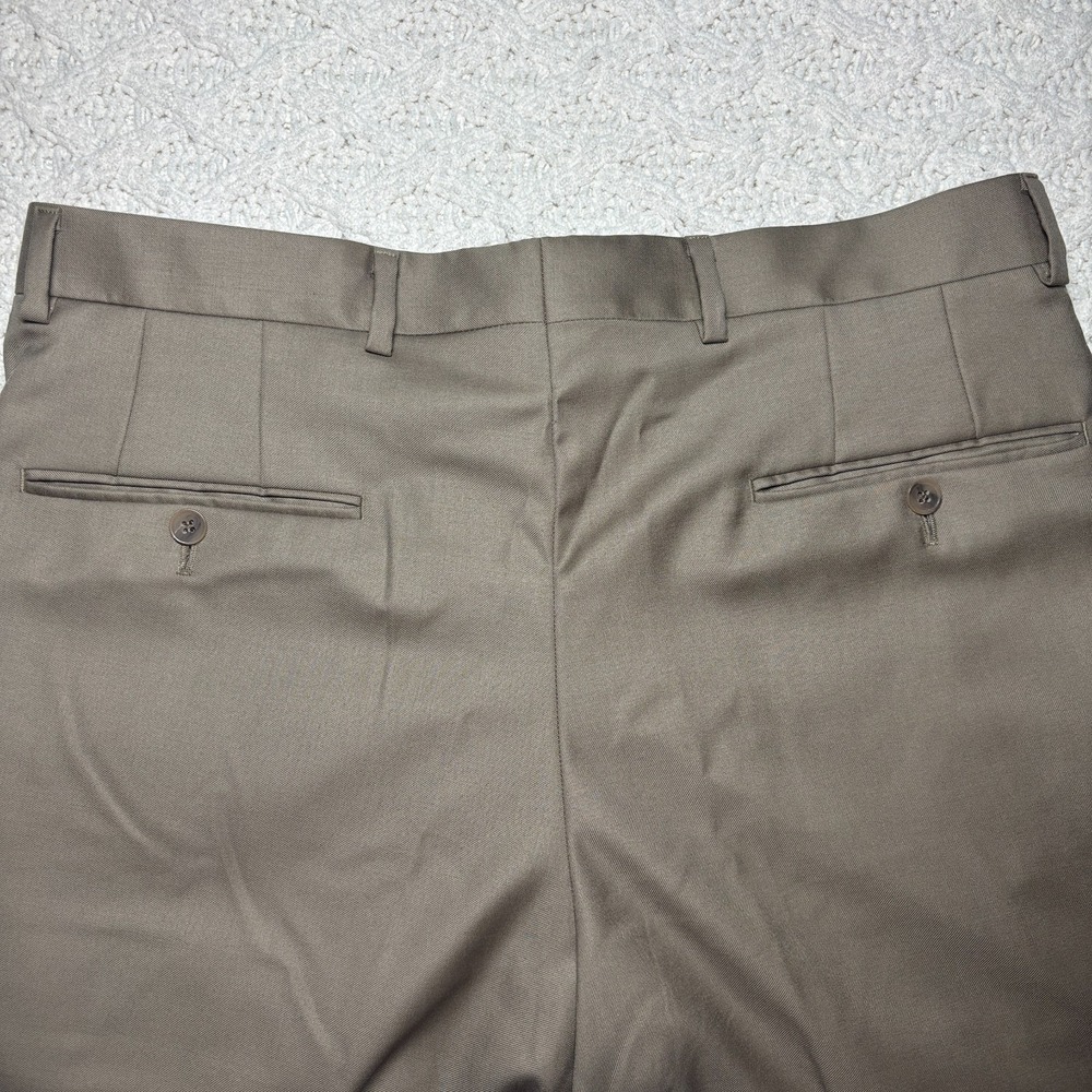 Samuelsohn Pants Men 33x33 Taupe Super 110's Wool Flat Front Cuffed Hem Zip-Fly‎ - Picture 7 of 9